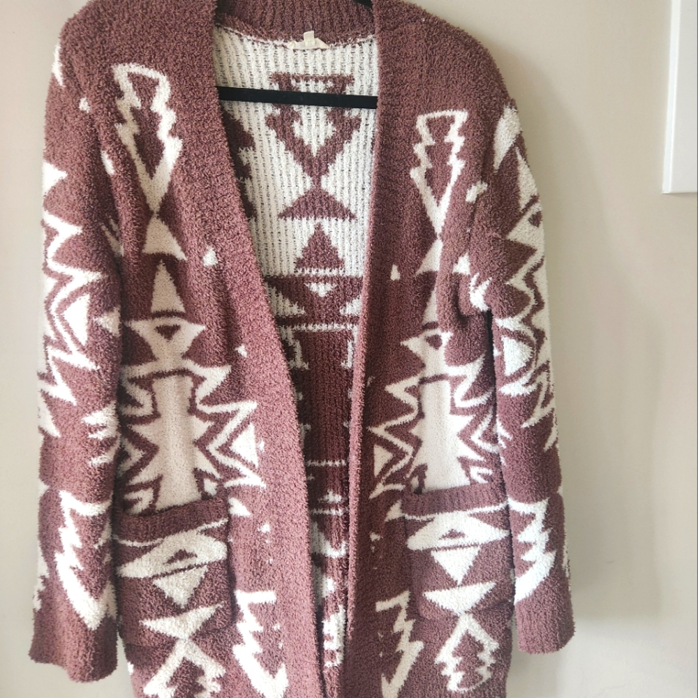Brown/Cream Aztec Pattern Open Front Cardigan